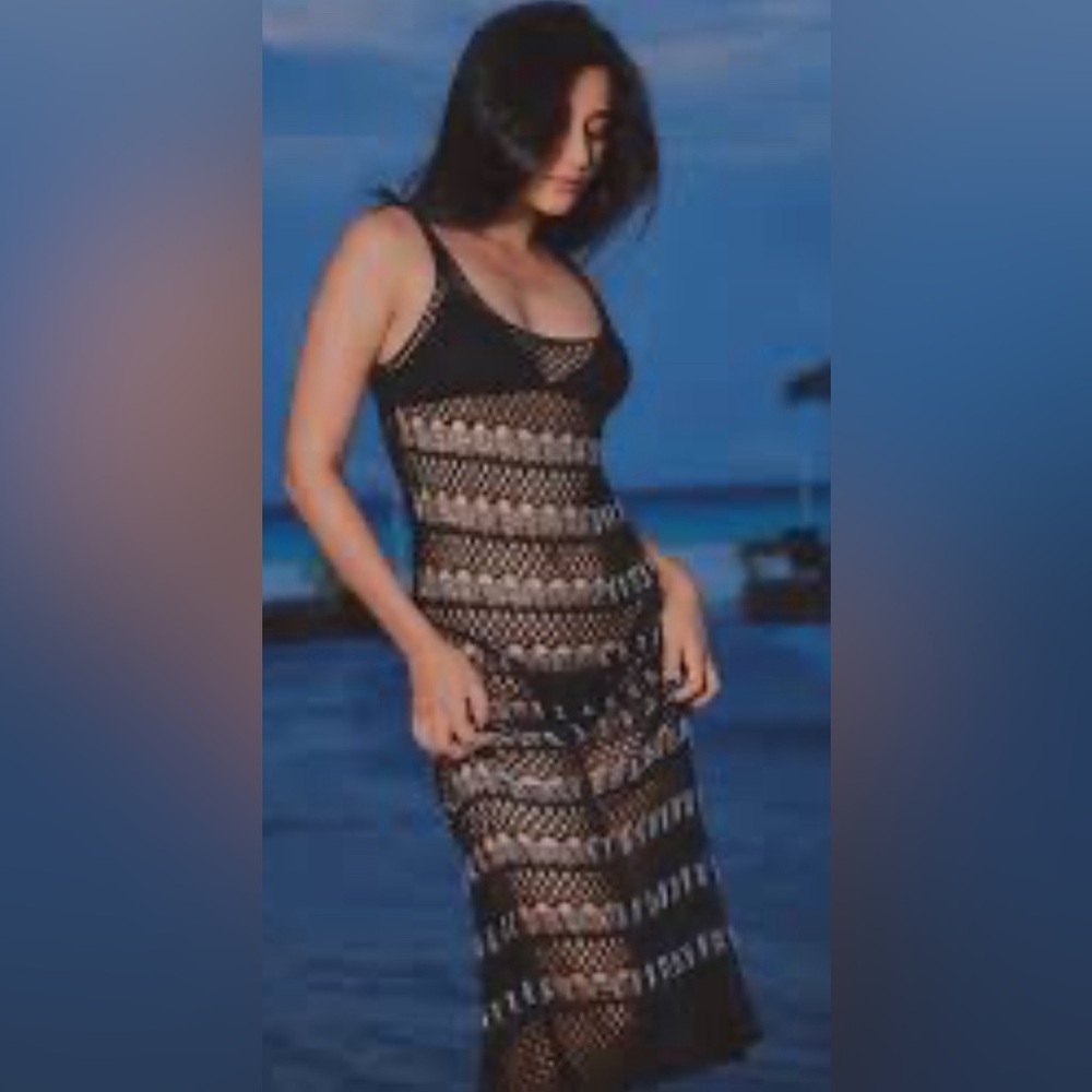 Black Sheer Knit Midi Dress/ Size S